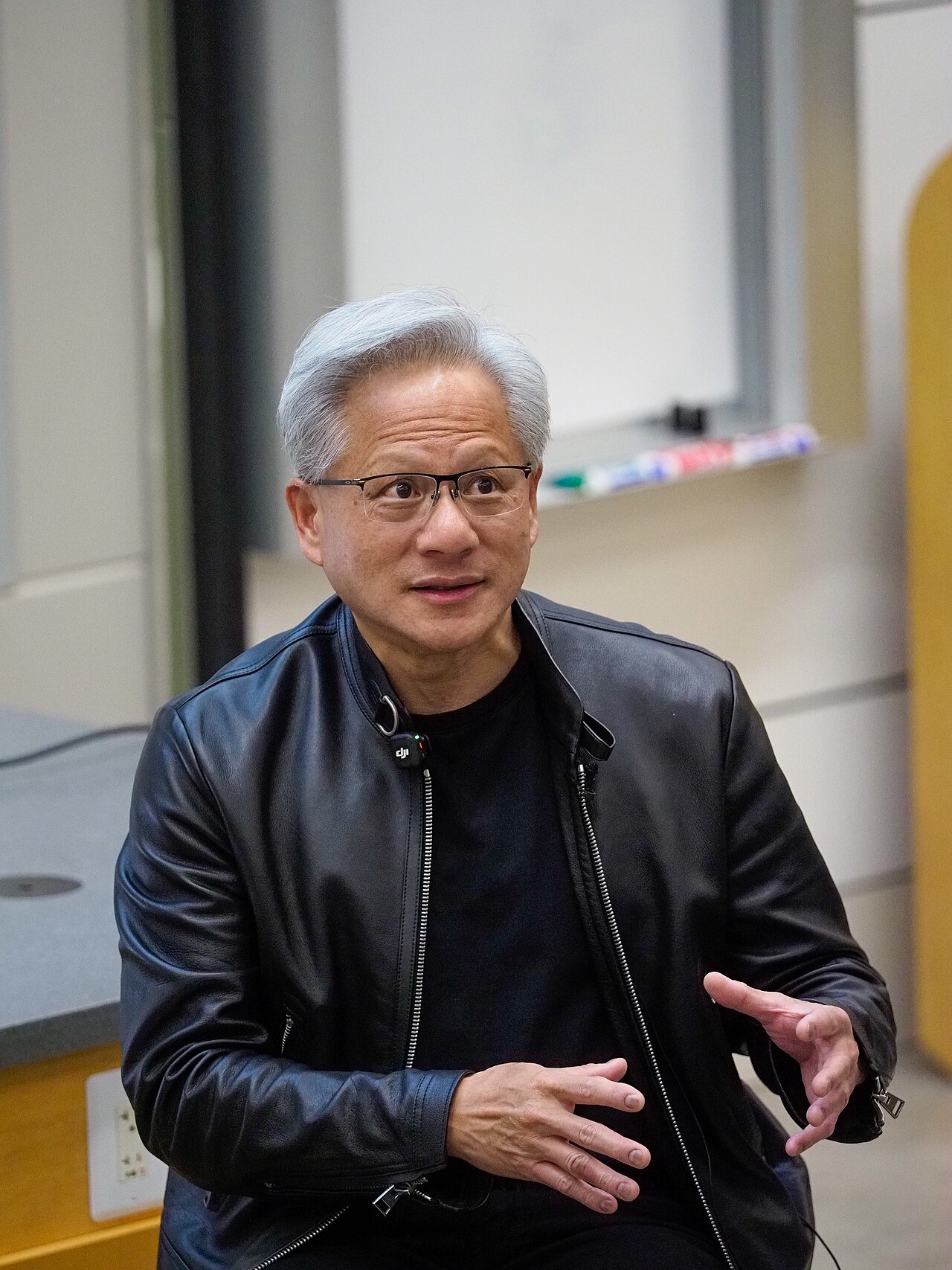Nvidia chief executive Jensen Huang speaking at Stanford University in April 2026 (file photo).