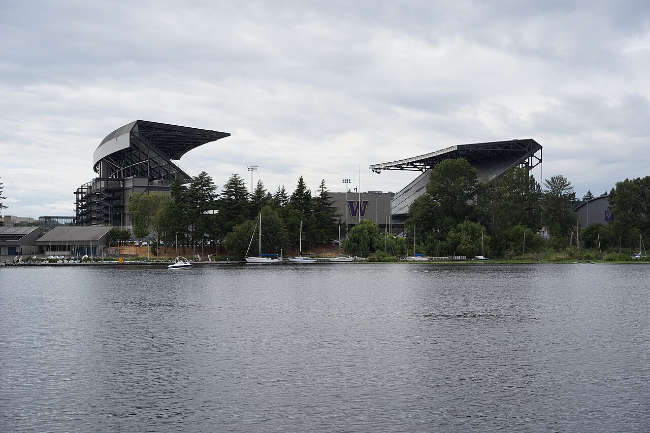 Husky Stadium, home of the University of Washington football team, seen from Lake Washington in 2015 (file photo).
